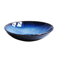Bowl Ceramic Rice Bowl, Creative Frosted Bottom Bowl, Large Family Soup Bowl, Blue 9in Kitchen Bowl Household tableware, retro bowl