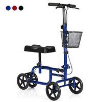Giantex Steerable Lightweight Knee Scooter, Foldable All Terrain Knee Walker with Basket, Dual Brakes, Medical Scooter for Foot Ankle Injuries, Crutches Alternative, Support up to 300 (Blue)