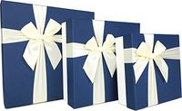 Cypress Lane Square Rigid Gift Box with Ribbon, 11 inches, a Nested Set of 3 (Blue/White)