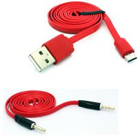 Fonus Brand 3ft Flat Micro USB Data Cable Sync Charging Cord + 3.5mm Tangle Free Aux Cable Car Audio Stereo Jack Red for Samsung Galaxy S3 SCH-R530C, Galaxy Note 3 (SM-N900V), Galaxy S 2 4G