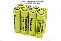 8 Pack - New Panasonic/Sanyo AA NiCd 1.2V 700 mAh N-700AAC Button TOP Rechargeable Battery - for Solar, Cordless, ETC