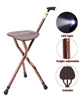 Best Cane Stool Golf Walking Seats Retractable Lightweight Walking Stick with LED Light for Elderly Outdoor Travel Rest Stool Folding Chair Replacement Large Weight Capacity (Brown Cane seat)