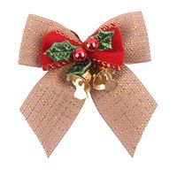 KIMTAN 12pcs Delicate Bowknot Bows with Small Bells DIY Bows Craft Christmas Tree Decoration Christmas Bow Tie (beige1)