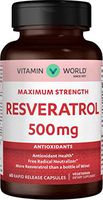 Vitamin World Resveratrol 500 mg. 60 Capsules, Maximum Strength, Antioxidant Support, Rapid-Release, Vegetarian, Gluten Free