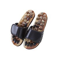 Girllike Massage Slippers Foot Massager Shoes Massage The Acupoints with Magnetic Field Relax Sandals Natural Cobblestone Stones(Black-S(Women 7/Man 6))