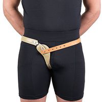 Hernia Truss, Single Spring, Scrotal Pad Compression, Leather, 38 inch Hip (Right)