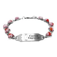 My Identity Doctor - Customizable Medical Alert Bracelet for Women with Engraving - 5mm Steel, Glass Hearts - White - Wrist Size 8.25 Inch