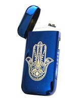 Vizliter Electronic Dual Arc Plasma Lighter, Rechargeable, Flameless, Elegant Slick Design, Windproof and Splashproof Blue Hamsa Hand Talisman Fatima