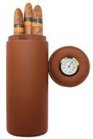 AMANCY® Exquisite Portable Brown Leather Travel Cedar Wood Lined 5 Cigar Humidor Case with Humidifier