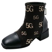Boots for Women, Women's 5G Printed Booties Casual Round Head Square Heel Back Zipper Boot Ladies Fashion Shoes
