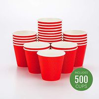 500-CT Disposable Red 8-OZ Hot Beverage Cups with Ripple Wall Design: No Need for Sleeves - Perfect for Cafes - Eco-Friendly Recyclable Paper - Insulated - Wholesale Takeout Coffee Cup