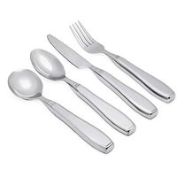Adaptive Utensils (4-Piece Premium Stainless Steel) Wide, 7oz. Each Heavy Weighted, Non-Slip Handles for Hand Tremors, Arthritis, Parkinson’s or Elderly Use, Stainless Steel Knife, Fork, Spoons