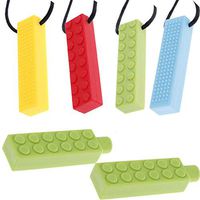 TBoxBo 4pcs Sensory Chew Necklace 2 Pieces Chewable Pencil Chew Toppers Food Grade Silicone Chewy Brick for Kids, Autism and Oral Motor Special Needs