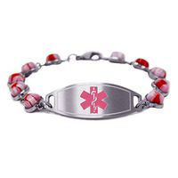 My Identity Doctor - Custom Engraved Medical ID Bracelet for Women - 1.2cm Steel & Glass Hearts - Pink - Wrist Size 6.25 Inch
