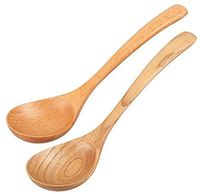 YOULEJU Beech Chestnut Household Kitchen 18cm Wood Round Head Soup Spoon 2-Piece