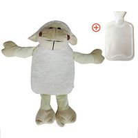 UHBGT Hot Water Bottle, Durable Classic Rubber Warm Water Bag with Cute Animal Cover Hot Water Pouch for Pain Relief (1 Liter, White)