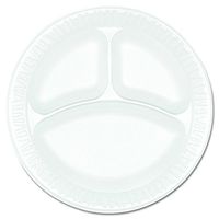 Dart 9CPWCR Concorde Foam Plate, 3-Comp, 9" Dia, White, Pack of 125 (Case of 4)
