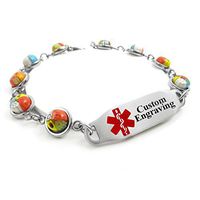 My Identity Doctor - Customized Medical Bracelet for Women with Engraving - 1cm Steel, Glass - Red - Wrist Size 7 Inch