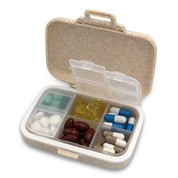 LazyMe Weekly Pill Organizer Wheat Straw Pill Box 6 Compartments Pill Case Double Waterproof Medicine Organizer for Daily and Travel Use (Khaki)