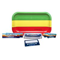 Elements King Size Rice Rolling Papers (2 Packs), Perfecto Roll Up Cone Tips (2 Packs), 110mm Cone Roller, Magnifying Scoop Card, Rolling Paper Depot Rolling Tray – 7 Items – Bundle (Rasta)