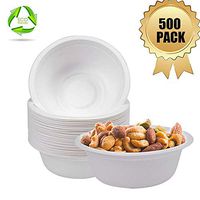 OURhome Disposable Bowl 100% Compostable Biodegradable Heavy Duty Eco-Friendly Sugarcane Fiber Bagasse Serving Bowls, Snack Trays, Alternative to Paper & Plastic Bowls(500 Pcs)