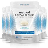 Method Dish Dishwasher Detergent Soap Pack, Free + Clear, 20 Count (Pack of 6) (Packaging May Vary)
