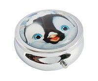 Halulu Lovely Penguin Custom Fashion Round Glass Pill Case 2.1 Inch Tablet Holder Storage Bag Wallet