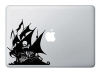 Yadda-Yadda Design Co. Pirate Ship with Skull and Crossbones - MacBook or Laptop Vinyl Decal (Variations Available) (6.5" w x 6.75" h) (Black, SAIL Left)