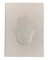 Small Lined Writing Leather Skins Creme with Silver Hamsa