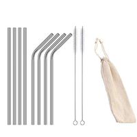 HYCOPROT 8 Set Metal Straw Reusable Drinking Straw Stainless Steel 8.5" Fit for 20/30oz Tumblers (4 Straight + 4 Bent+2 Brush+1 pouch) (silver,8.5 inch)