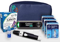 Raindrop USA - Contour Next ONE Complete Diabetes Blood Glucose Testing Kit: Meter, Test Strips, Lancets, Lancing Device, Control Solution, Carry Case (150 Test Strips, 110 Lancets)