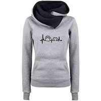 Women Autumn Winter Printed Long Sleeve Sweatshirt Hoodies Casual Loose Pullover Tops with Pockets Gray
