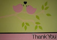 Pink Green Metallic Silver Birds Thank You Note Cards w/ Envelopes