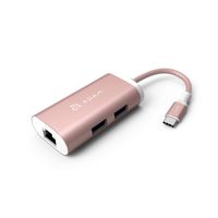 USB C Adapter Hub with Type-C Connector Nylon Braided Cable, Ethernet, 2x USB Type A Ports, Compatible for Apple and PC Devices, Featuring Durable Aluminium Shell (Rose Gold)