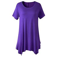 Short Sleeve Tee Blouse for Women Tunic Comfy Amiley Womens Solid Plain Round Neck Irregular Short Sleeve Tshirt Tops Blouses (Large, Purple 1)