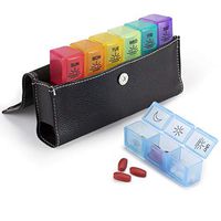 HRX Package Weekly Pill Organizer 3 Times a Day with PU Leather Case, Portable Travel Medicine Holder Container Planner