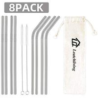 Leatchliving 8-Pack Reusable Stainless Steel Metal Straws, Smoothie Straws for Milkshakes, Frozen Drinks, Ideal Choice for Kitchen, Bar and Picnic Free Cleaning Brush Included Silver