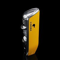 Cigar Lighter, Yellow Triple 3 Jet Flame Refillable Butane Torch Lighter with Punch