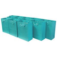 7.5x3.5x9" 12 Pcs. Medium Turquoise Premium Quality Paper Gift Bags with Handles, Party Favor Bags for Birthday Parties, Weddings, Holidays and All Occasions