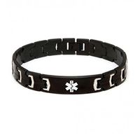 Medical Alert Id Black Stainless Steel Link Bracelet (Diabetes)