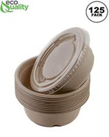 125 Count - EcoQuality 16oz Round Disposable Bowls with Lids Natural Sugarcane Bagasse Bamboo Fibers Sturdy Compostable Eco Friendly Environmental Paper Plastic Bowl Alternative Tree Free