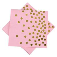 Pink Paper Napkins 6.5'' 50counts 3-Ply Pink and Gold Foil Dots Disposable Luncheon Napkins for Wedding Birthday Baby Shower Graduation Celebrations Weekend Party