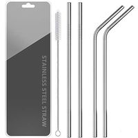 AIPRODA Long Reusable Stainless Steel Straws,Fits 30 oz Tumbler & 20oz Tumblers,Eco Friendly Drinking Straws,Set of 4 Stainless Steel Straws (2 Straight+2 Bent+1 Brush)(sliver)