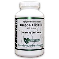 Elicsor Heart Health Essential Omega III Fish Oil with Vitamin E Single Bottle 2500mg EPA 900mg DHA 600mg High Density, Burpless,Made in USA