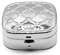 Silver Lattice Square Pocket Purse Portable Travel Pill Box & Medicine Organizer (2 Compartments)