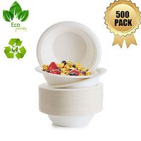 OURhome Bagasse Eco Bowl Disposable Natural Sugarcane Heat Resistant Eco Friendly Paper Alternative Bowls, White, Biodegradable and Compostable Bowls (500 Count, 8Oz)