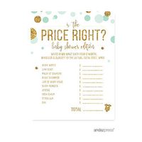 Andaz Press Mint Green Gold Glitter Boy Baby Shower Party Collection, Games, Activities, Decorations, is The Price Right Game Cards, 20-Pack