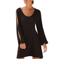 Hengshikeji Dress for Women Plus Size Sexy Ladies Summer Solid O Neck Hollow Out Sleeve Beach Style Casual Mini Dress Black
