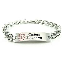 My Identity Doctor - Custom Engraved Medical Bracelet - Thick Figaro, 316L Steel - Red - Wrist Size 7 Inch