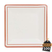 Pack of 100 Rose Gold Rim Disposable Paper Plates, Square 7", Everyday Party Supplies for Appetizer, Lunch, Dinner, or Dessert
